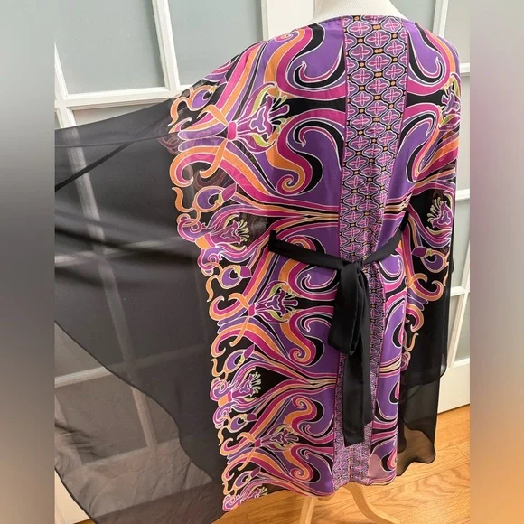 VTG I.C.E. Boho Black Dress & Kaftan Resort Evening Cover Up Set 2pc Size 18W - Picture 12 of 15